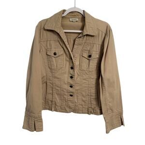 Dressbarn Women's Classic Casual Khaki Embossed Button Stretch Pintuck Jacket M